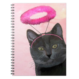 Schwarze Katze mit rosa Engels-Halo Notizblock