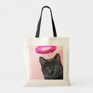 Schwarze Katze mit rosa Engels-Halo Tragetasche