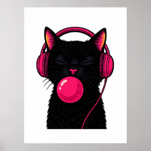 Schwarze Katze mit rosa Telefonhörer – Lustiger Mi Poster