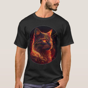 Schwarze Katze mit Rot- und Goldener Aura T-Shirt