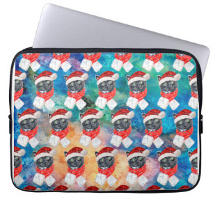 Schwarze Katze mit rotem Schal Lustiges Weihnachte Laptopschutzhülle