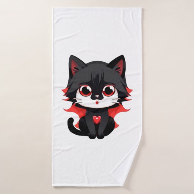 Schwarze Katze mit roter Farbe Badehandtuch (Badehandtuch)