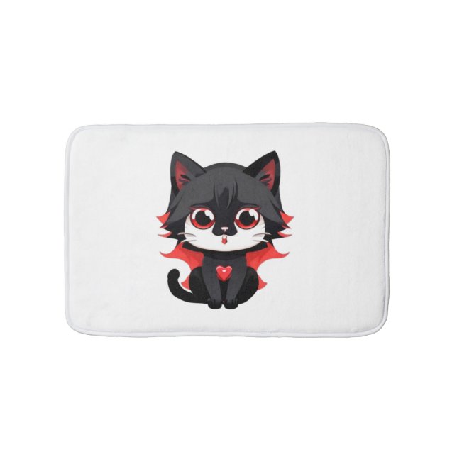 Schwarze Katze mit roter Farbe Badematte (Vorderseite)