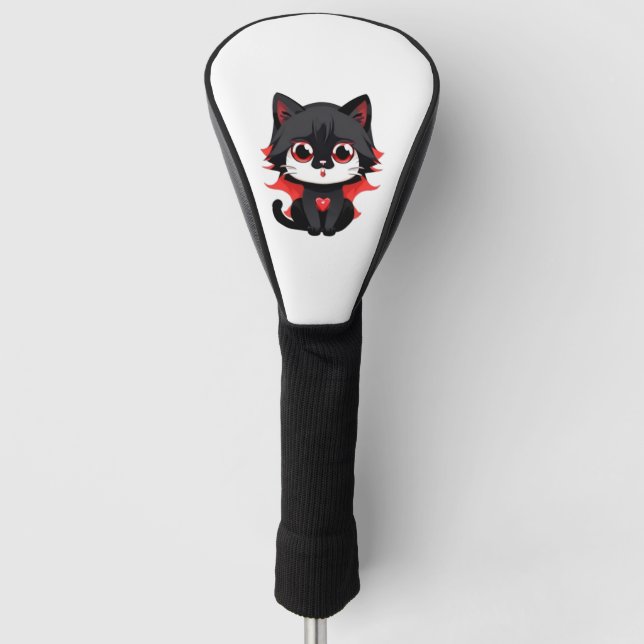 Schwarze Katze mit roter Farbe Golf Headcover (Vorderseite)