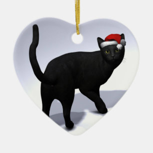 Schwarze Katze mit Santa Cap Keramikornament