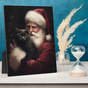 Schwarze Katze mit Santa Claus Festive Weihnachten Fotoplatte