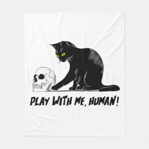 Schwarze Katze mit Schädelspiel mit mir menschlich Fleecedecke
