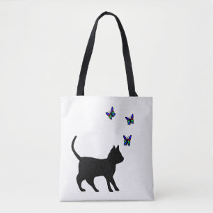 Schwarze Katze mit Schmetterling Tasche