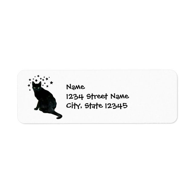 Schwarze Katze mit Sternen-Rücksendeadressen-Aufkl (Vorne)