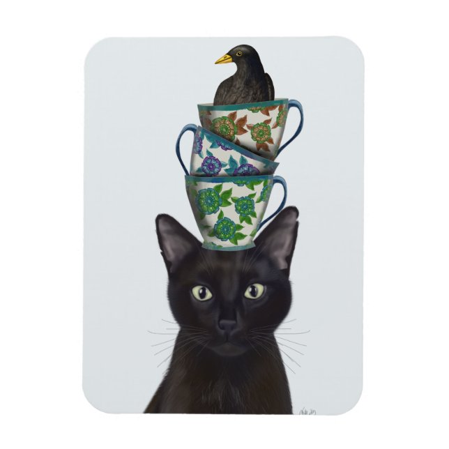 Schwarze Katze mit Teacups und Blackbird Magnet (Vertikal)