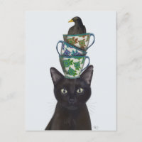 Schwarze Katze mit Teacups und Blackbird