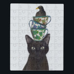 Schwarze Katze mit Teacups und Blackbird Puzzle<br><div class="desc">Black Cat mit Teacups und Blackbird von FabFunky. Eine schwarze Katze mit gestapelten Teetassen und einem schwarzen Vogel auf dem Kopf. | 191546D</div>
