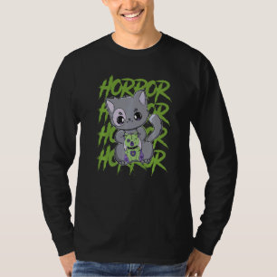 Schwarze Katze mit Teddybär für Horrorfans   T-Shirt