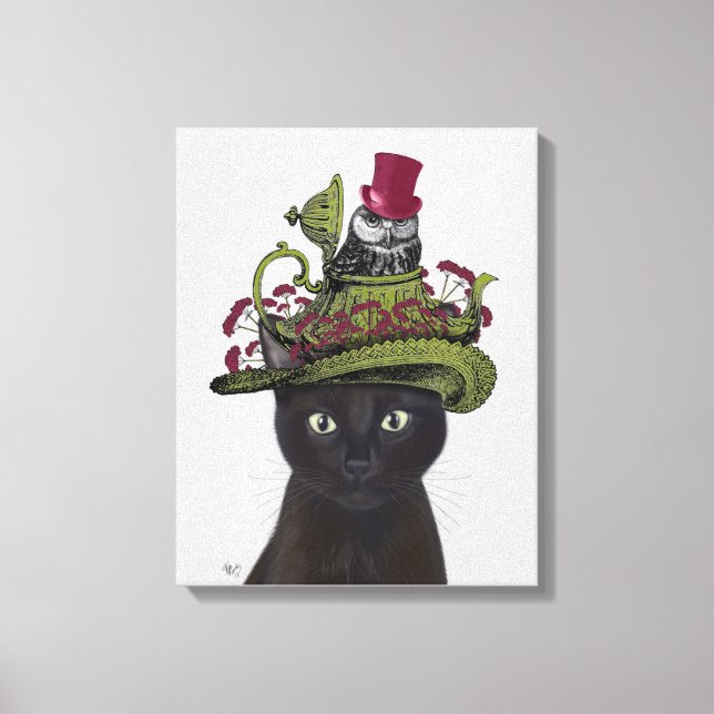 Schwarze Katze mit Teekanne und Schale 2 Leinwanddruck (Vorderseite)
