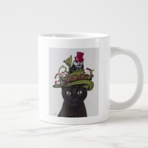 Schwarze Katze mit Teekanne und Schale Jumbo-Tasse
