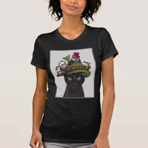 Schwarze Katze mit Teekanne und Schale T-Shirt