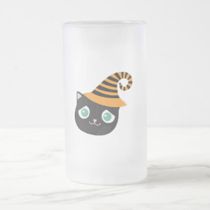 Schwarze Katze mit traurigen Augen und weißem Hut Mattglas Bierglas