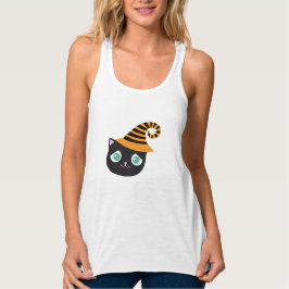 Schwarze Katze mit traurigen Augen und weißem Hut Tank Top