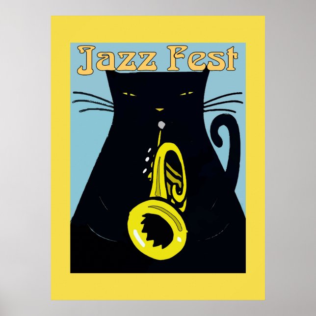 Schwarze Katze mit Trumpet Poster (Vorne)