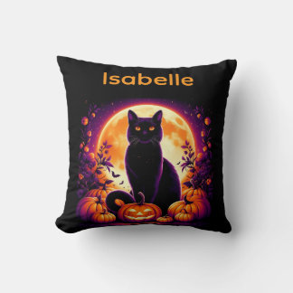 Schwarze Katze mit Vollmond Halloween-Kissen Kissen