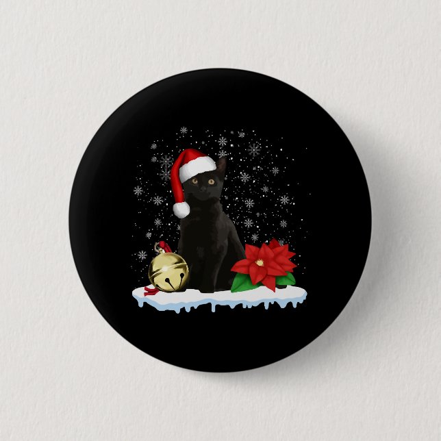 Schwarze Katze mit Weihnachtskostüm der Weihnachts Button (Vorderseite)