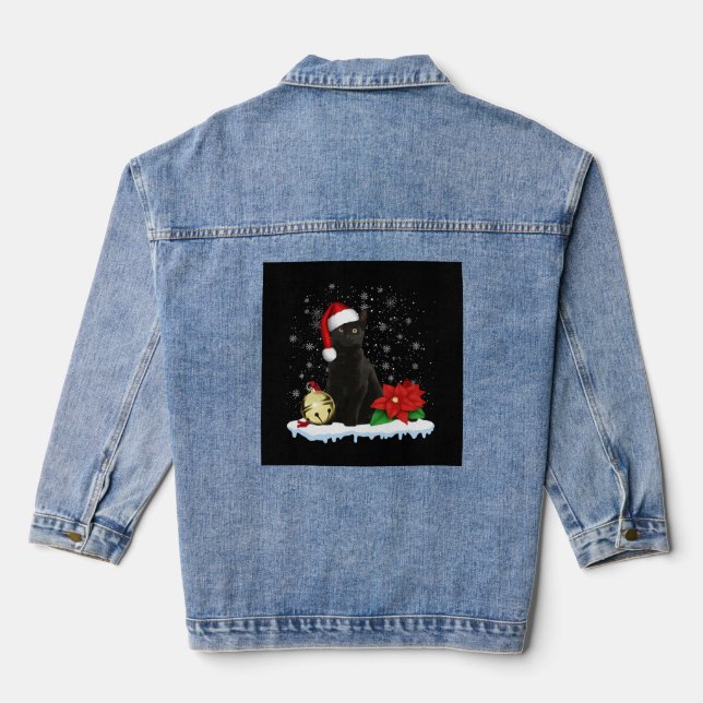 Schwarze Katze mit Weihnachtskostüm der Weihnachts Jeansjacke (Rückseite)