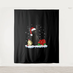 Schwarze Katze mit Weihnachtskostüm der Weihnachts Wandteppich