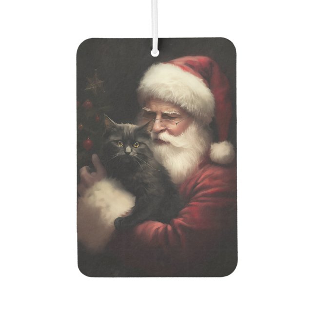 Schwarze Katze mit Weihnachtsmann Weihnachten Autolufterfrischer (Vorderseite)