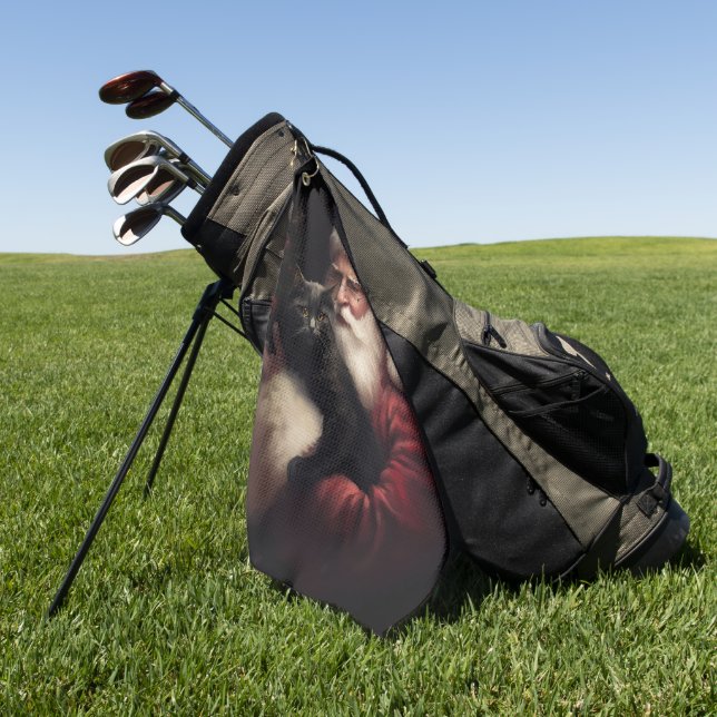 Schwarze Katze mit Weihnachtsmann Weihnachten Golfhandtuch (Gras)
