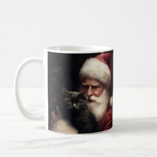 Schwarze Katze mit Weihnachtsmann Weihnachten Kaffeetasse