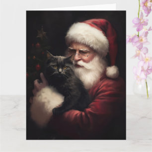 Schwarze Katze mit Weihnachtsmann Weihnachten Karte