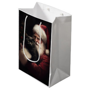 Schwarze Katze mit Weihnachtsmann Weihnachten Mittlere Geschenktüte