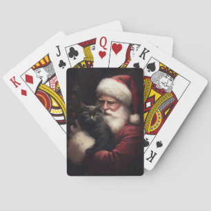 Schwarze Katze mit Weihnachtsmann Weihnachten Spielkarten
