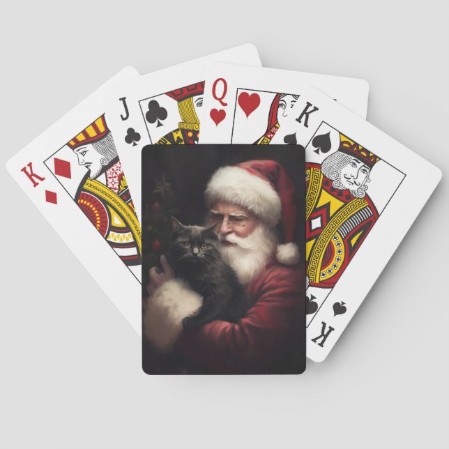 Schwarze Katze mit Weihnachtsmann Weihnachten Spielkarten (Rückseite)