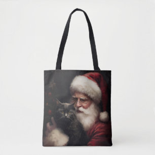 Schwarze Katze mit Weihnachtsmann Weihnachten Tasche
