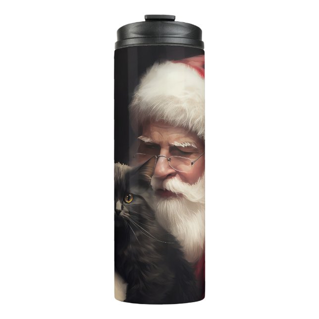 Schwarze Katze mit Weihnachtsmann Weihnachten Thermosbecher (Vorderseite)