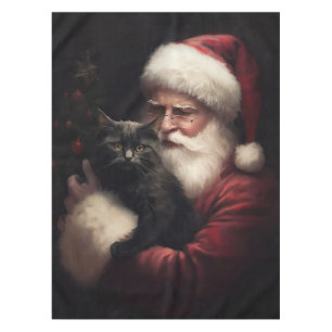 Schwarze Katze mit Weihnachtsmann Weihnachten Tischdecke