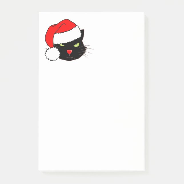 Schwarze Katze mit Weihnachtsmannmütze Post-it Klebezettel (Vorderseite)