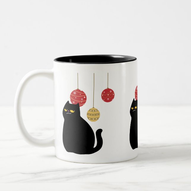 Schwarze Katze mit Weihnachtsschmuck Tasse (Links)