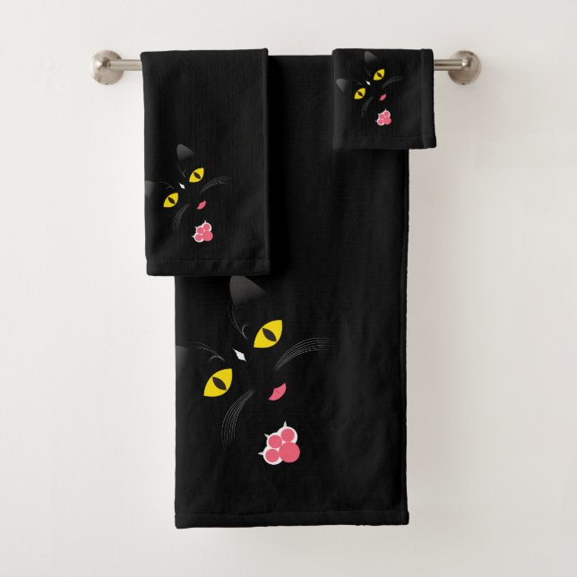 Schwarze Katze mit weißen Kennzeichen Badhandtuch Set (Insitu)