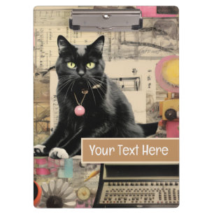 Schwarze Katze mit weißen Pfoten Collage Klemmbrett