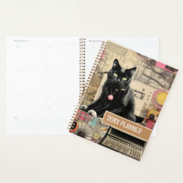 Schwarze Katze mit weißer Pfotenhalterung Planer