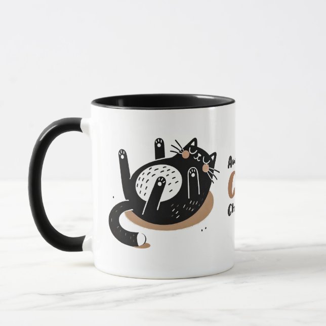 Schwarze Katze mit Whimsikkatze schläft Bauch hoch Tasse (Links)