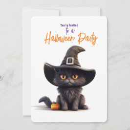 SCHWARZE KATZE MIT WITCHES HAT-Halloween-Party Einladung