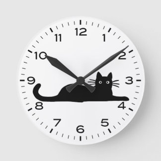 Schwarze Katze mit Zahlen und Minuten Runde Wanduhr