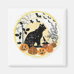 Schwarze Katze Mond Kürbis Hexenhut Halloween Fled Magnet