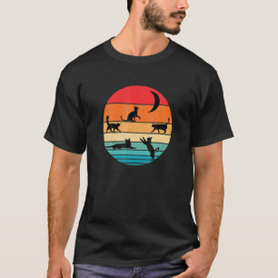 Schwarze Katze Mond Retro Sonnenuntergang Katze T-Shirt
