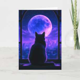 Schwarze Katze Mondlicht Nacht Denke an Dich Karte