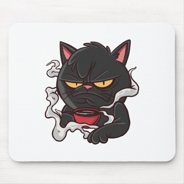 Schwarze Katze Morgenkaffee Mousepad (Vorne)