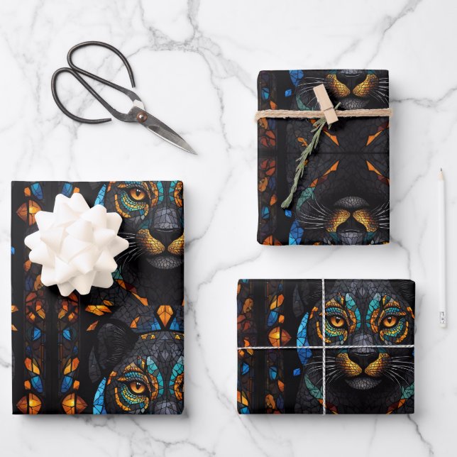Schwarze Katze Mosaikglas Geschenkpapier Set (Vorderseite)